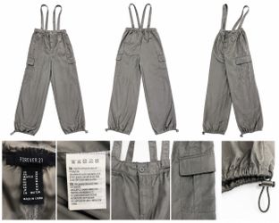 Forever 21 Women’s Gray Cargo Suspender Jogger Pants Size Medium