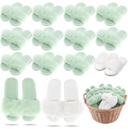 12 Pairs Bridesmaid Slippers Bulk for Wedding Women's Fuzzy Plush Furry Slippers Bridesmaid Gift for Bridal Shower Bachelorette Party Wedding