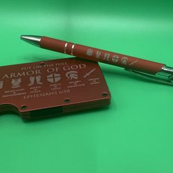 Armor of God Aluminum Wallet And Matching Pen. 
