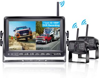 AMTIFO A9 FHD 1080P 7 Inch RV Backup System with 2 Rear View Camera, Support Split/Quard Screen for RVs,Trailers