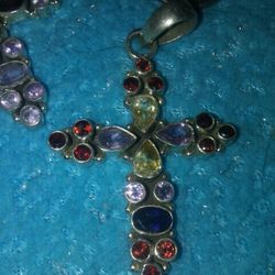 Cross With Chain.sterling silver. Big .7.3 Gram.real Stones.$50. Each