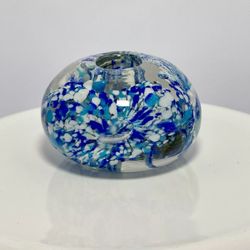 Art Glass Paperweight Blue White Swirl