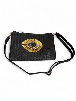 Lucré Black & gold eye crossbody bag with gold eye embroidery