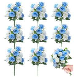 New Pack 12 lnch Blue and White Roses. Artificial Flowers