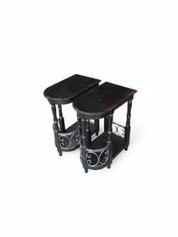 Two Black Wood & Metal Accent Side Tables – 20.5 x 12 x 26”