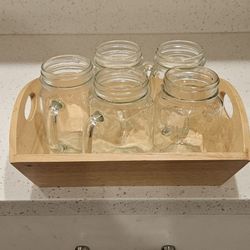 TRAY & 5  MASON JAR GLASSES