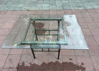 Glass Top Metal Frame Square Table