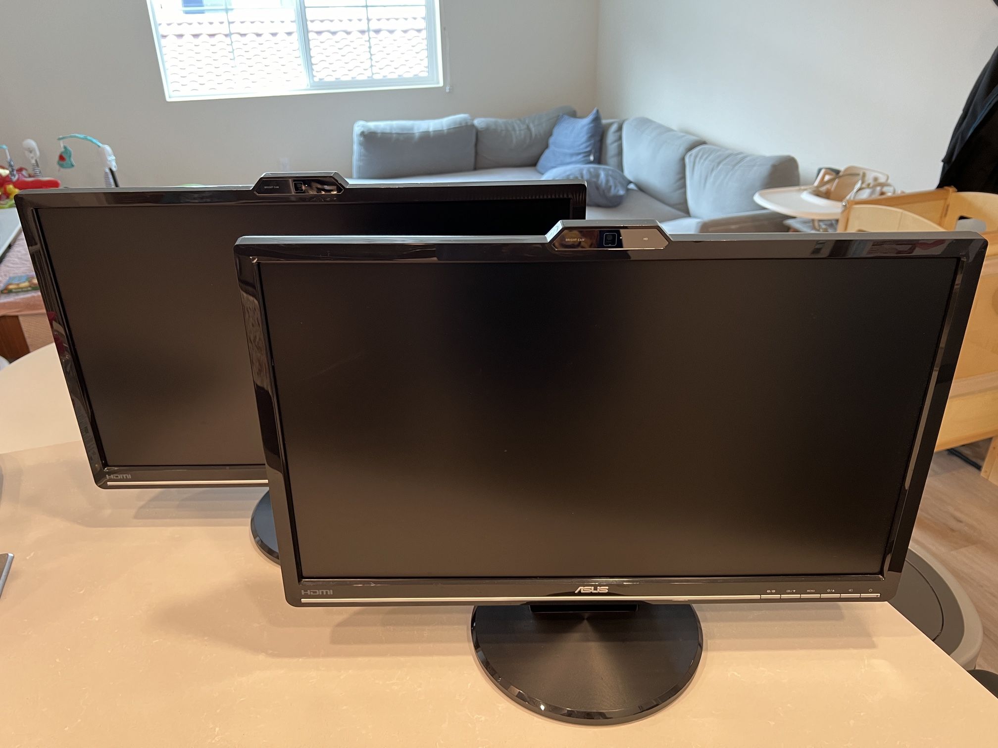 2 Asus 24” 1080p Monitors with built-in Webcam and Stereo Speakers for ...