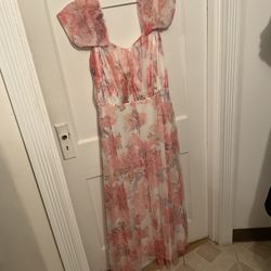 WOMENS FULLY LINED FLORAL MAXI DRESS  SIZE 1X (US 14-16)-USED, IN GOOD CONDITION