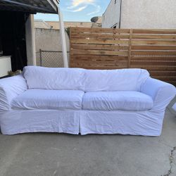 RH Restoration Hardware White Slipcover Sofa Couch Down Cushions Mitchell Gold Roll Sock Arm