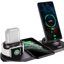 6 in 1 Rotatable Wireless Charging Station for Multiple Devices & Phone Stand