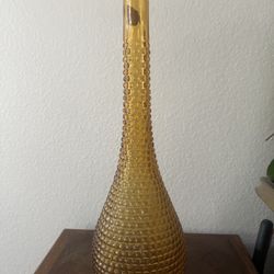 VINTAGE DIAMOND POINT MCM Gold Amber EMPOLI GLASS GENIE DECANTER BOTTLE VASE