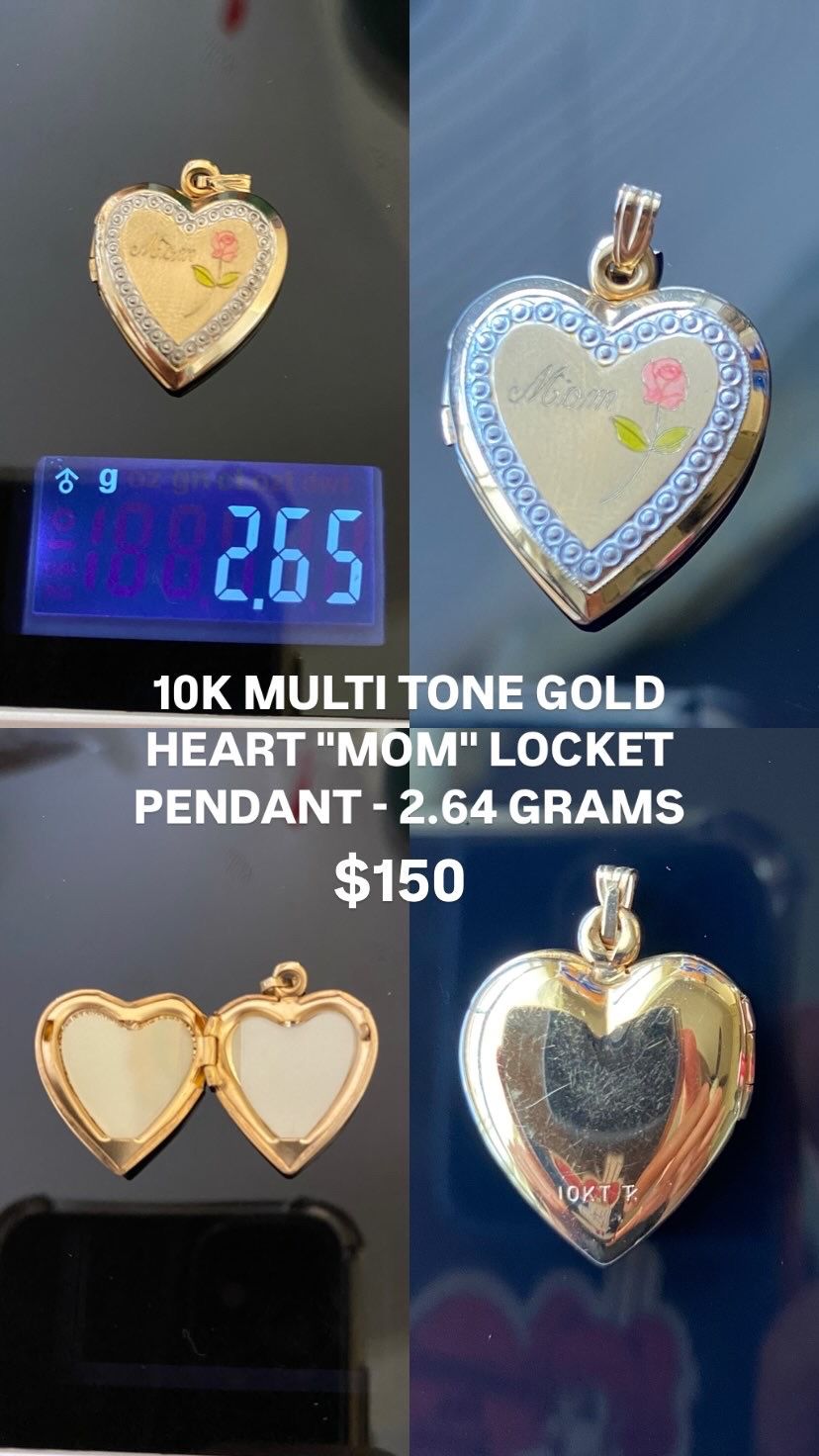 10k Multi Tone Gold Heart “MOM” Locket Pendant