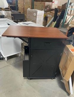 Assembled New 39.3" Farmhouse Kitchen Island w/ Drop Leaf Open Side Rack Small Kitchen Rolling Cart
