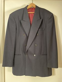 Cellini Collection 100% Wool Double Breasted Sports Coat Navy Blue 38R