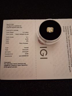1.37 Carat Fancy Intense Yellow Cushion