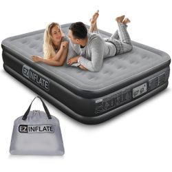 EZ INFLATE Double High Luxury Air Mattress With Built In Pump, Inflatable Mattress Queen

