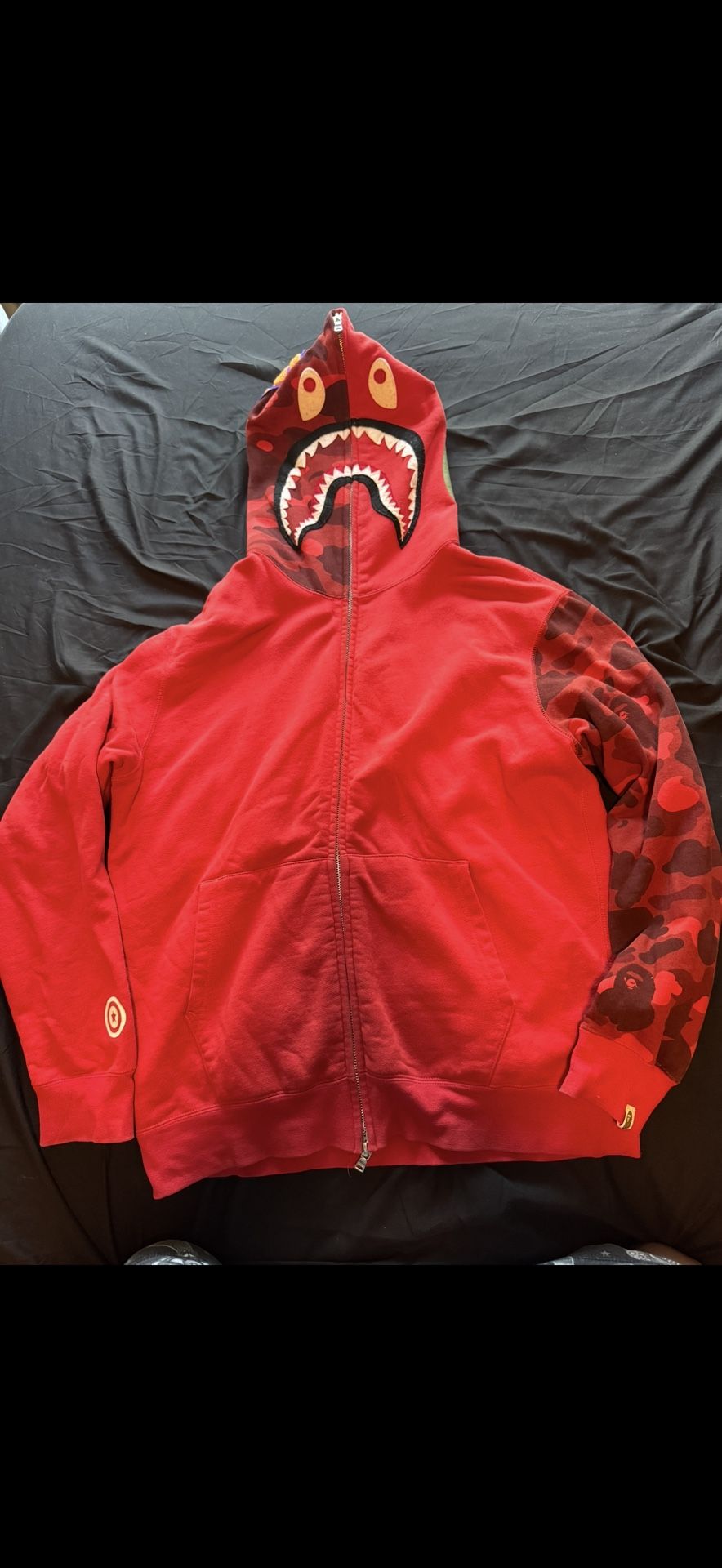 Bathing Ape Shark Hoodie Camo Sleeve Size L Bape