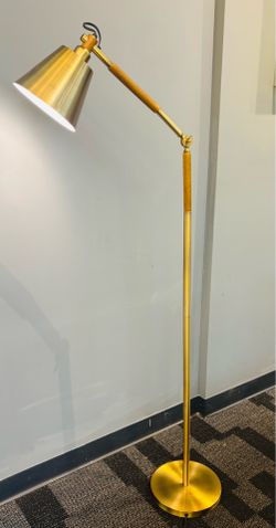 Adjustable Brass Floor Lamp with Wood Accents