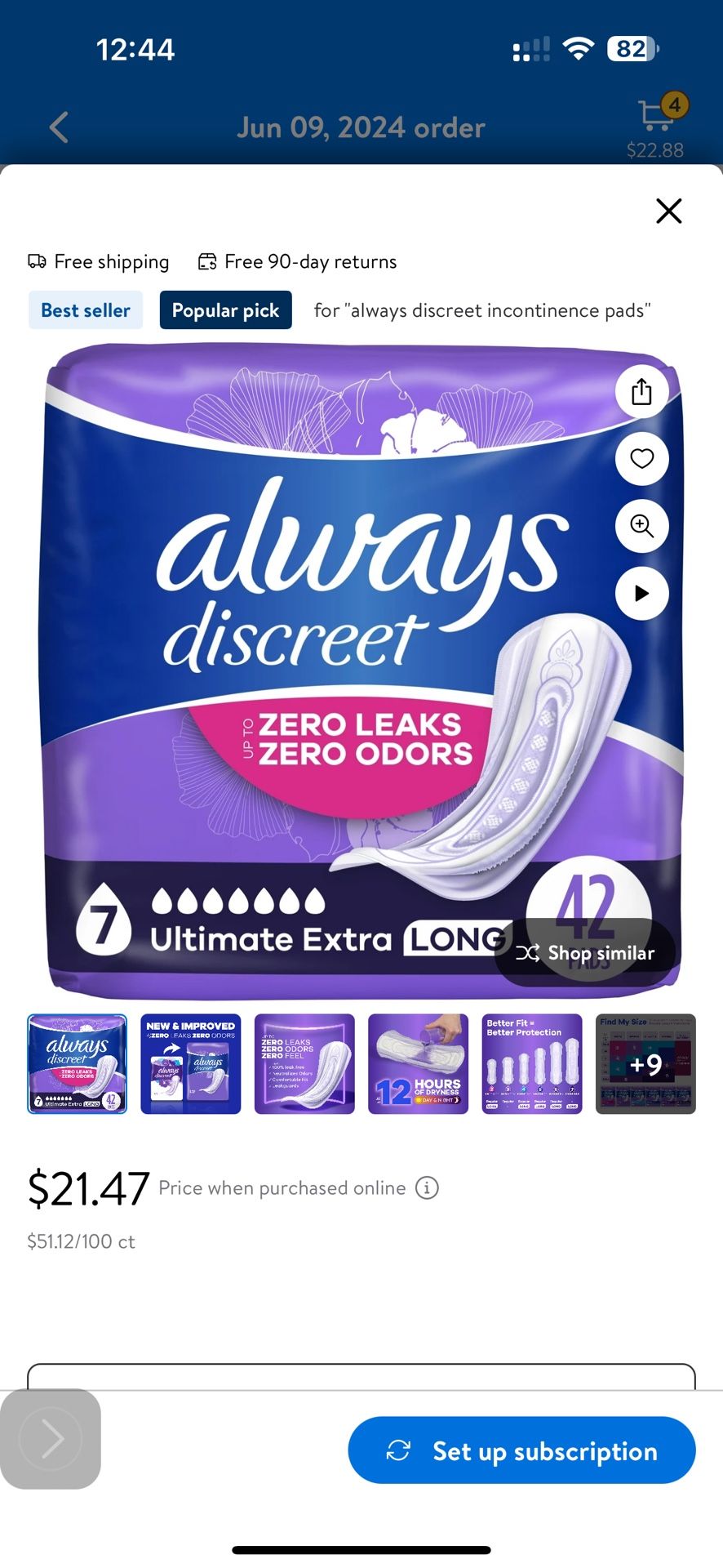 New Always Discreet Incontinence Pads, Ultimate Extra Protect Absorbency, Regular Length, 42 CT
