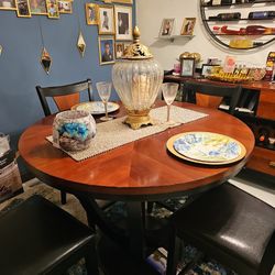 Dining Table 4 Chairs And Wine Hutch Holds 13 Bottles Of Wine 3 Drawers For Storage 