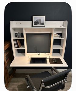 White Wall-Mounted Floating Desk with Shelves