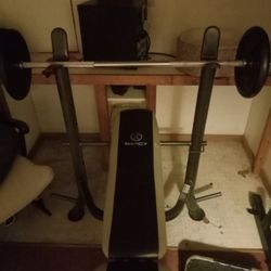 Bench Barbell and 200 Lbs Of Weight 