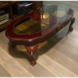 Classic Mahogany Finish Glass-Top Coffee Table