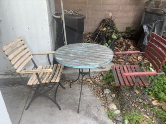 Wrought Iron Wood Top Patio Set. 