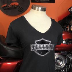 LIKE NEW Harley Davidson Shirt XL Women Metal Studs, Reflective Emblem