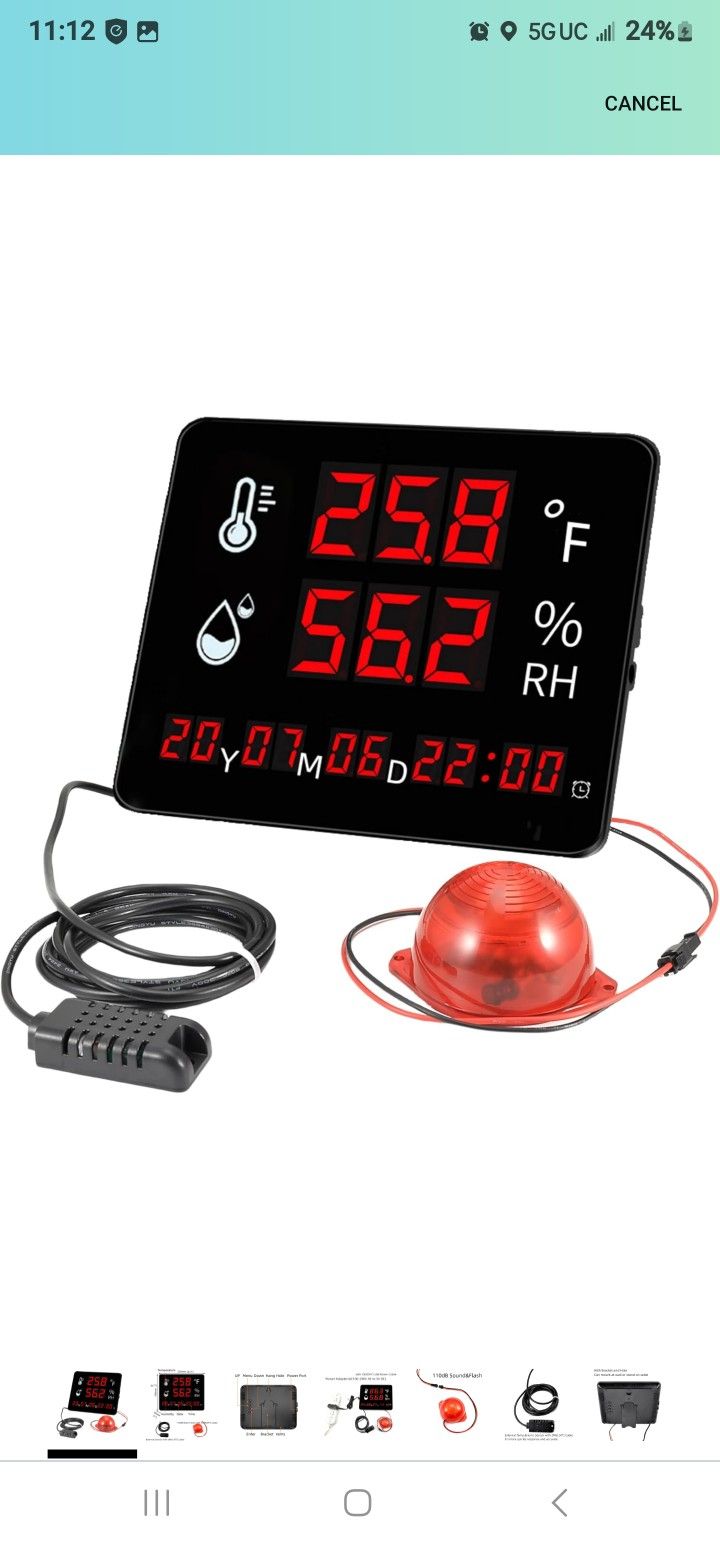 Large Display Thermometer Big Temperature Warning Light – Max Min to Monitor High and Low Temperature Humidity Sensor Alarm Alert Thermometer Hygrome