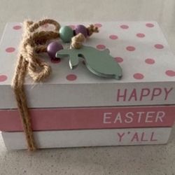 HAPPY EASTER STACKED BOOKS DECOR 