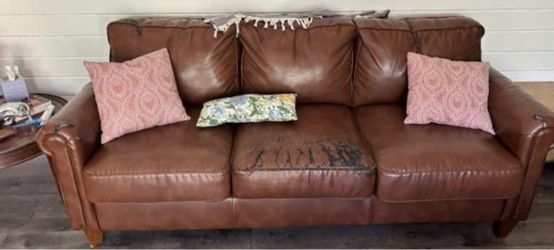 Brown Leather 3-Seat Sofa