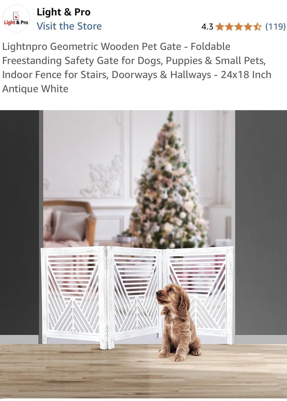 Geometric Wooden Foldable Pet Gate Freestanding 24x18” (3 Panel) Antique White NEW