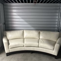 Genuine Leather Cream Curved Couch 
