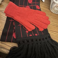 Music Note Scarf And Red Gloves