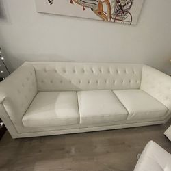 White Leather Couch 7 Foot With Matching Chair 
