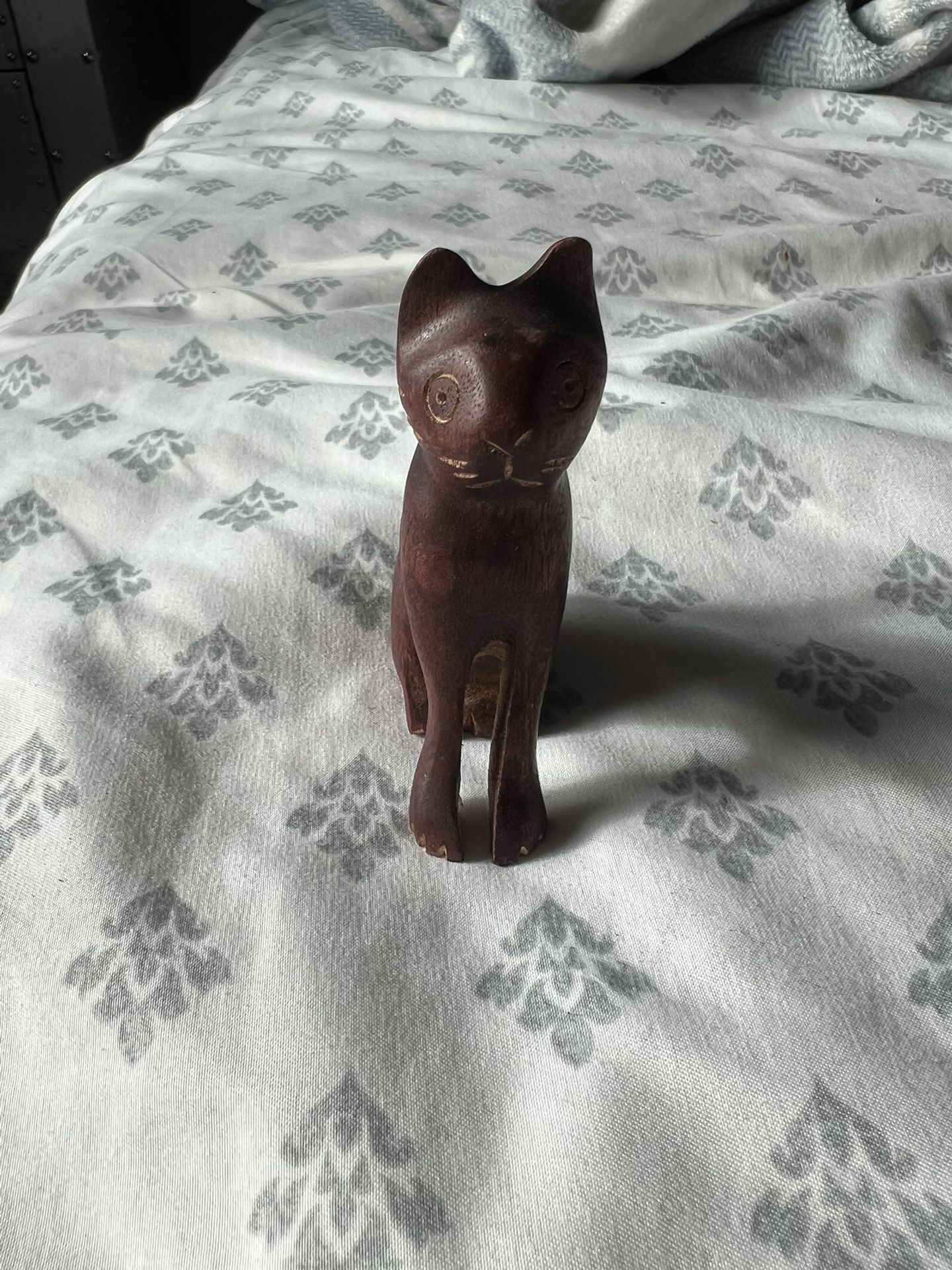 Wooden Kitty Figurine 