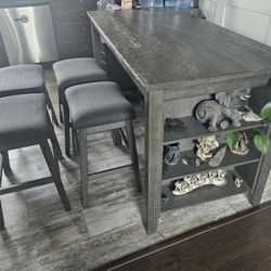 5 piece dining table with stools and side shelves-see description