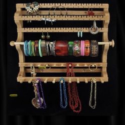 Black Hanging Combo Necklace Earring Bracelet Holder Storage Organizer Oak