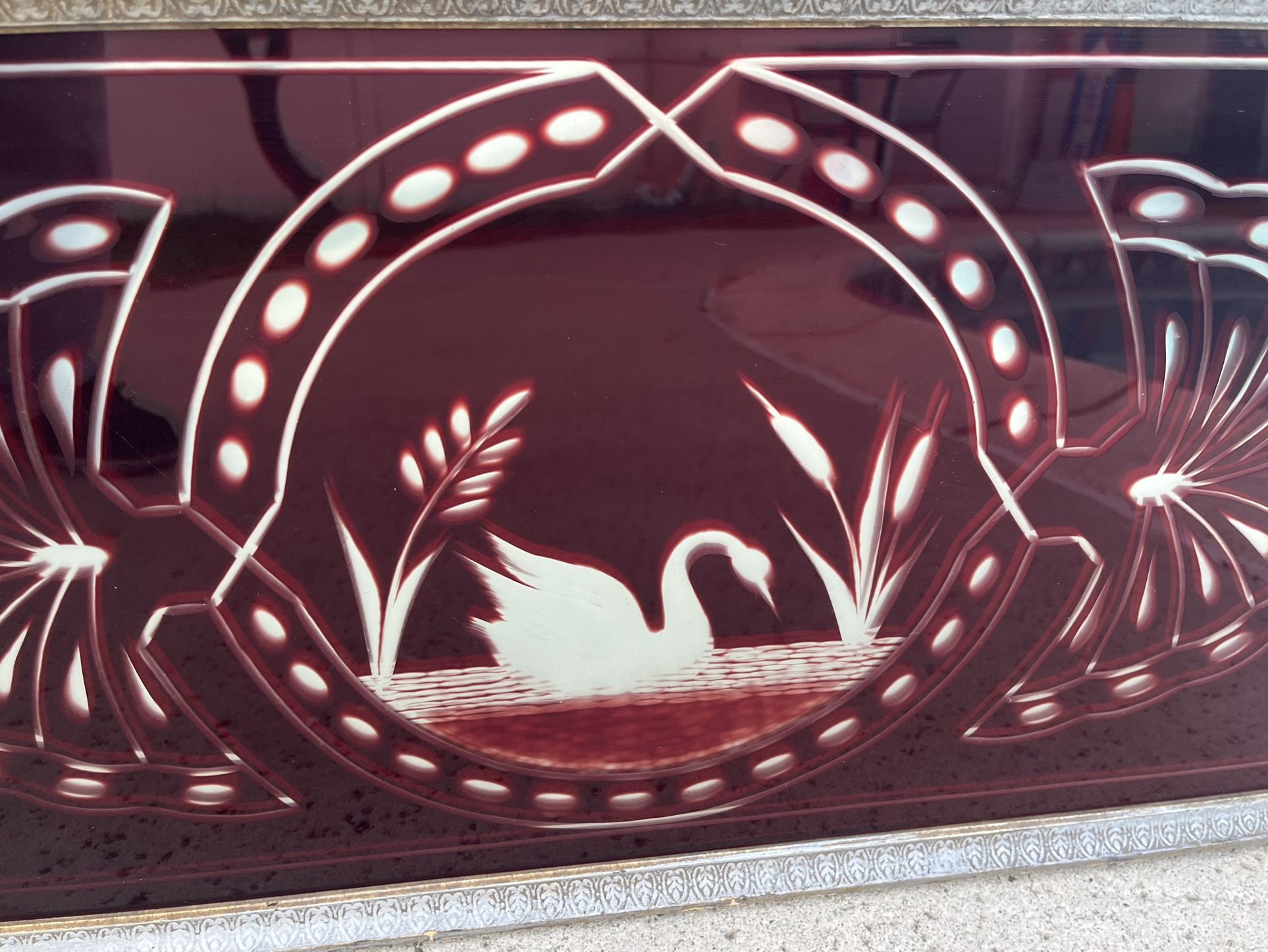 Rare Antique Ruby Red Etched Italian Glass Mirror Frame