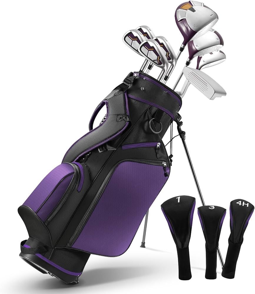 Golf Clubs Womens Golf Clubs Golf Club Set with Head Cover Stand Bag Includes #1 Driver & #3 Fairway Wood & #4 Hybrid & #7#8#9#P Irons【pink】
