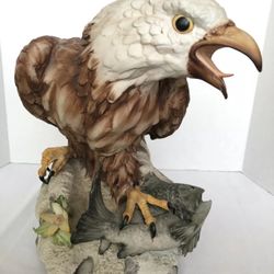 Capodimonte Bald Eagle With Fish Statue - Vintage Nature Art Figure 