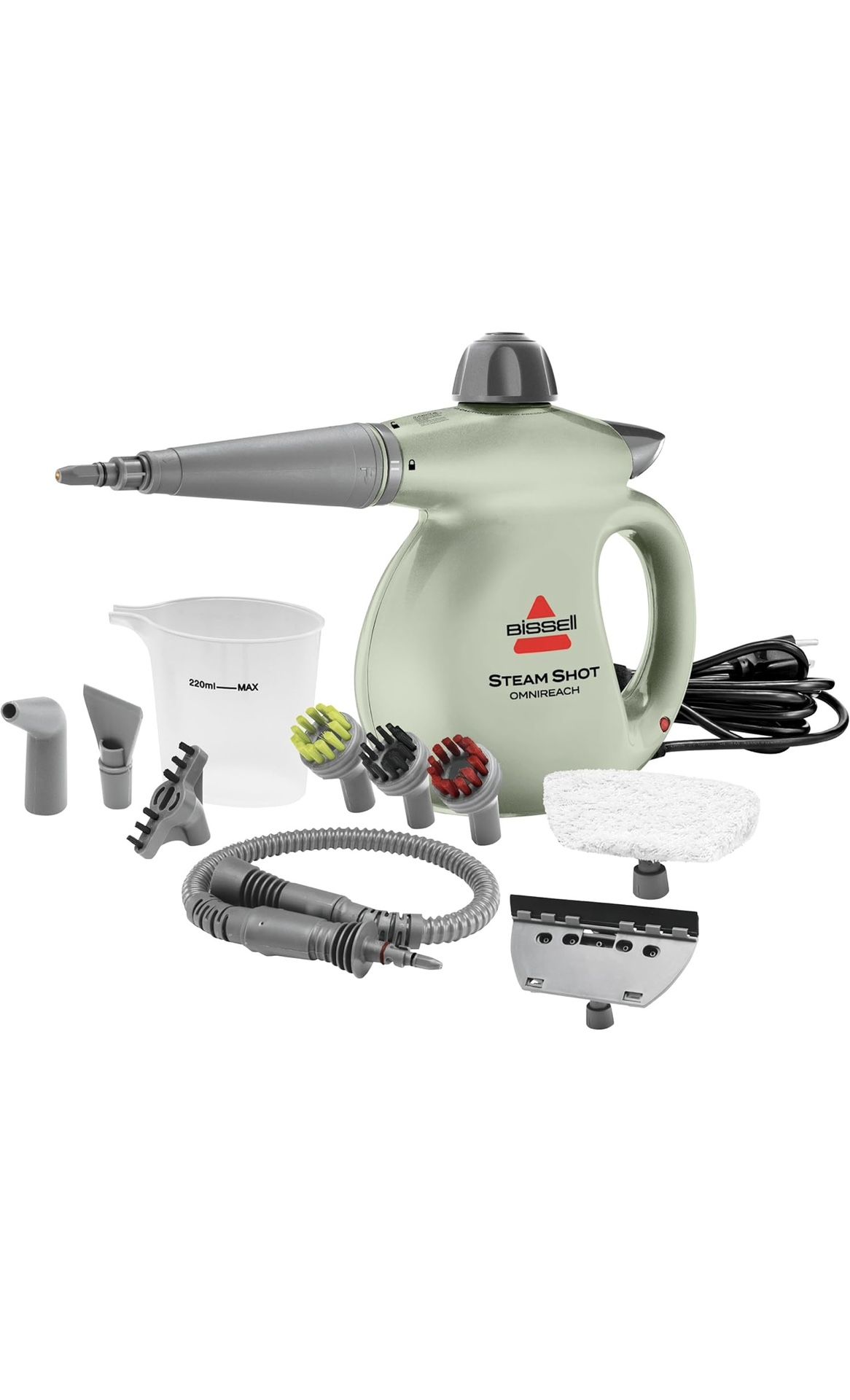 BISSELL® Steam Shot™ OmniReach handheld portable steam cleaner for tile, grout, windows, bathrooms, kitchens, fabric steaming tool, includes 10 tools