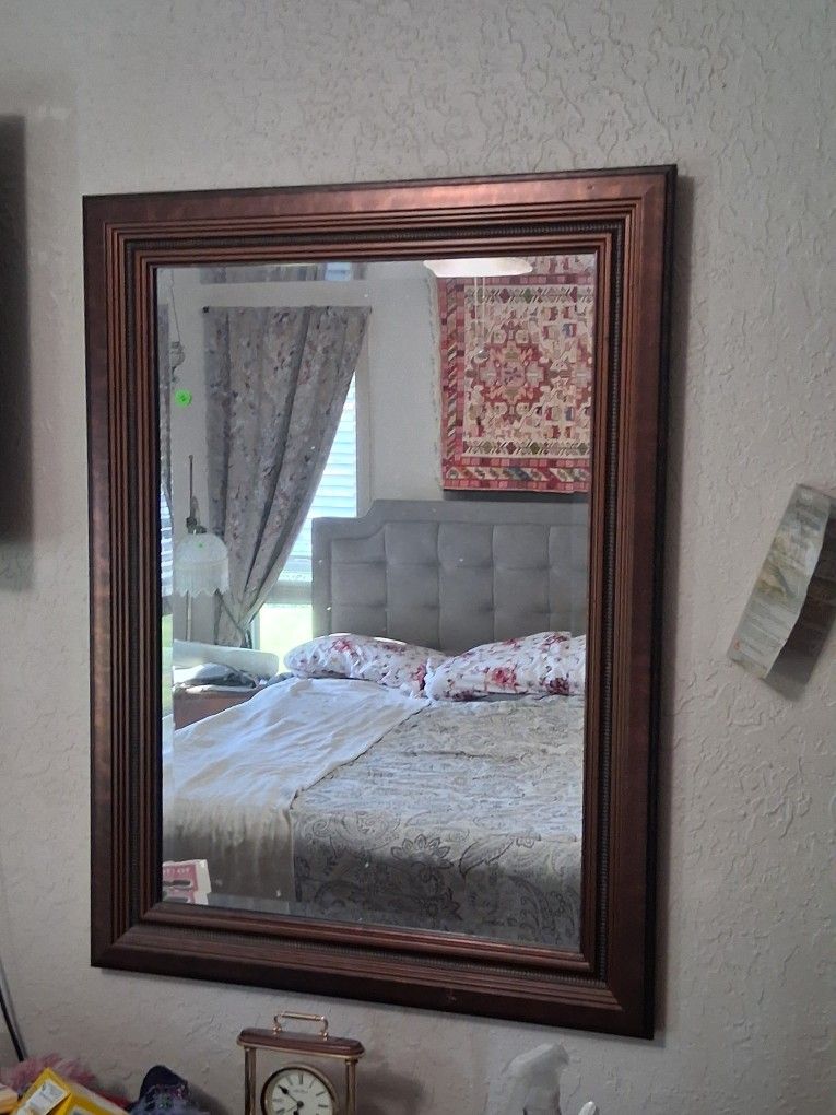 Aged Copper Framed Beveled Glass Mirror