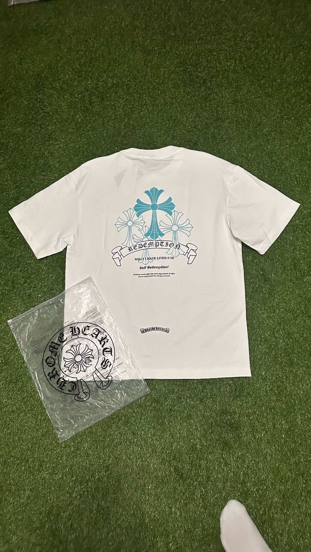 Chrome Hearts White / Teal Cross Tee – Size Medium (Brand New)