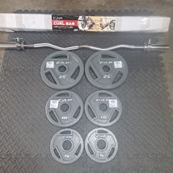 CAP OLYMPIC CURL BAR & 80lbs CAP OLYMPIC GRIP PLATES-Grey;  $115 FIRM - READ DESCRIPTION for DETAILS & DIMENSIONS (Tap "SEE MORE" )