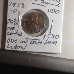 Error 1953 Lincolin Wheat Cent On Mint Mark D