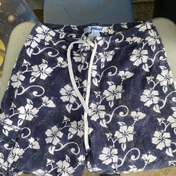 Men’s Hawaii style board trunk shorts blue foral