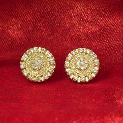 10k Yellow Gold Diamond Round Shaped Earrings 0.93 ctw